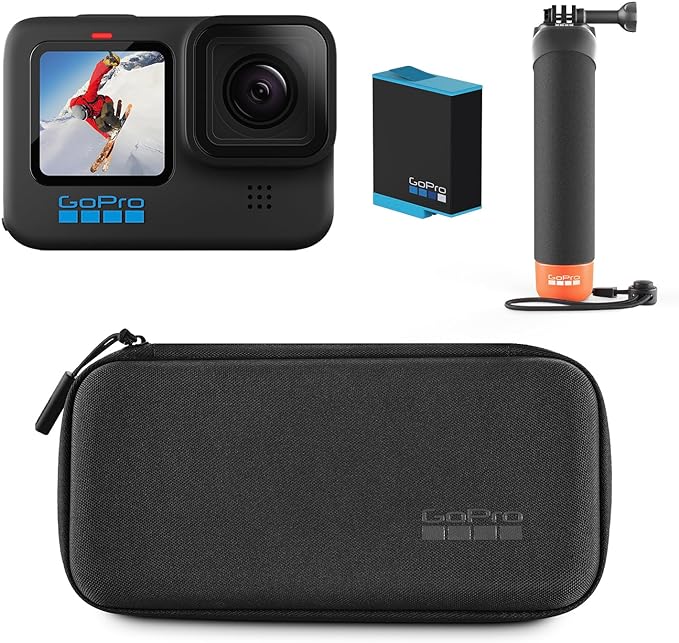 GoPro HERO10 Black Bundle - includes HERO10 Black Camera, The Handler (Floating Hand Grip), Rechargeable Battery, and Carrying Case